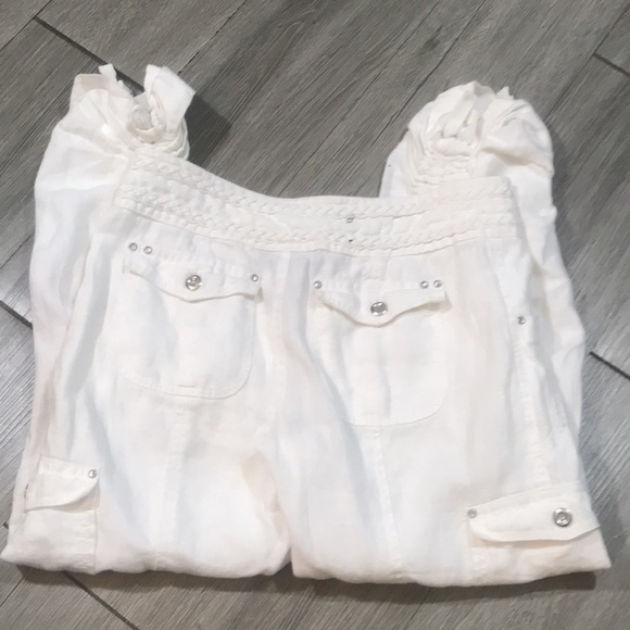Inc International Concepts White 100% Linen Cargo Crop Pants size 4P - Picture 8 of 11